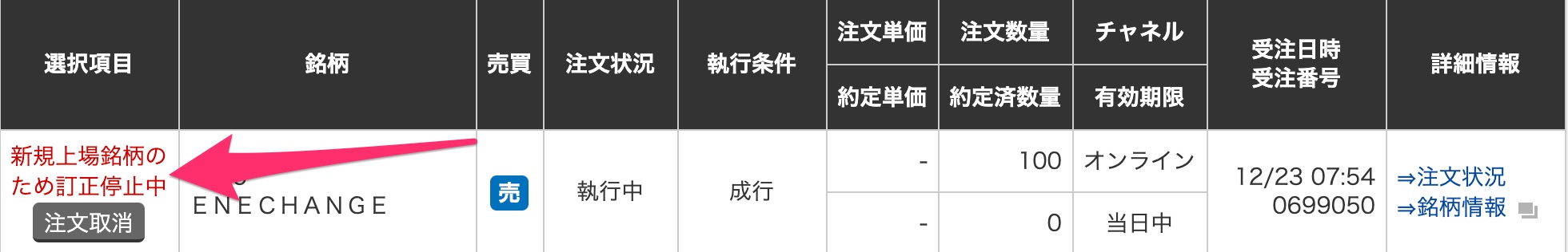 新規上場銘柄のため訂正停止中